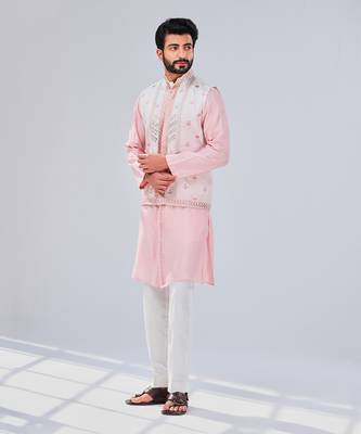 Pastel Pink Dupion Silk Nehru Jacket 3