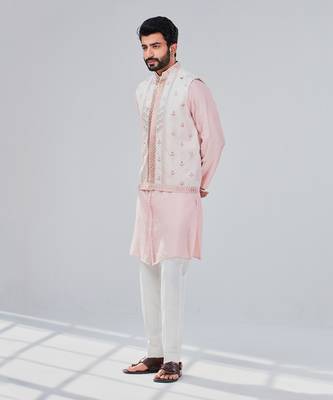 Pastel Pink Dupion Silk Nehru Jacket 4