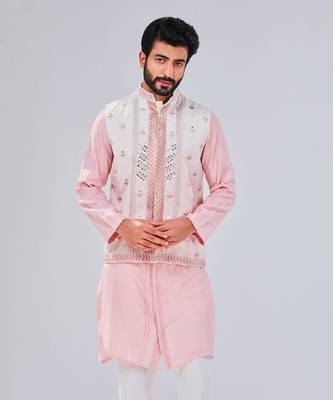 Pastel Pink Dupion Silk Nehru Jacket 5