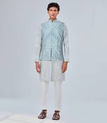 Powder Blue Dupion Silk Nehru Jacket