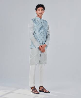 Powder Blue Dupion Silk Nehru Jacket 2