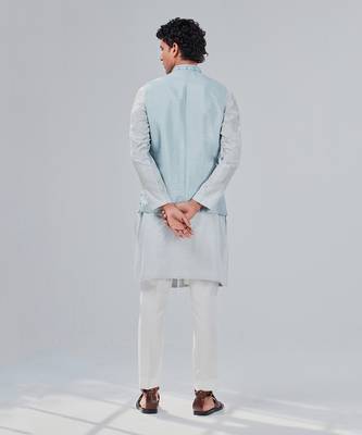Powder Blue Dupion Silk Nehru Jacket 5
