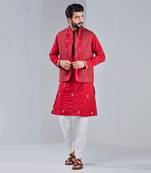 Pompeian Red Dupion Silk Nehru Jacket