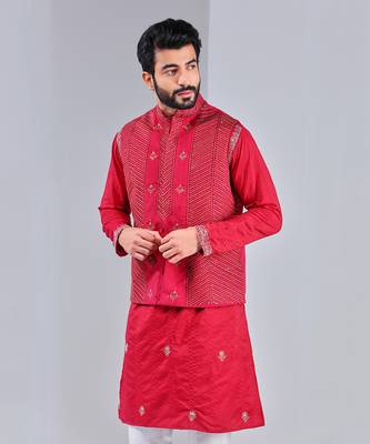 Pompeian Red Dupion Silk Nehru Jacket 3