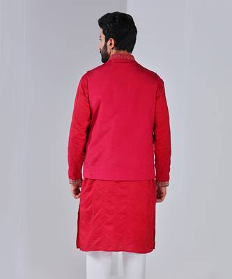 Pompeian Red Dupion Silk Nehru Jacket 4