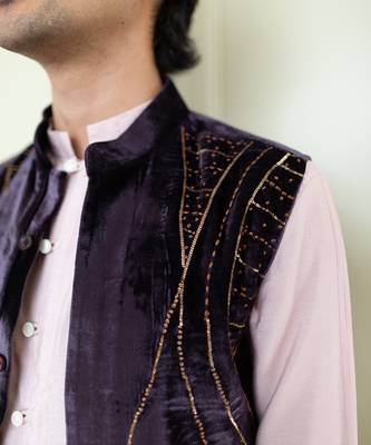 Purple Cotton Silk Waistcoat 4