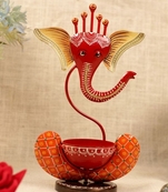 Trinity Craft Iron Red Ganesha Handpainted T-Light Holder |Table Decor | Wall Decor | Table showpiece | Home Showpiece