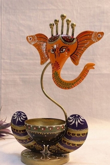 Trinity Craft Iron Yellow Ganesha Handpainted T-Light Holder |Table Decor | Wall Decor | Table showpiece | Home Showpiec