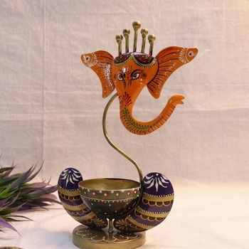 Trinity Craft Iron Yellow Ganesha Handpainted T-Light Holder |Table Decor | Wall Decor | Table showpiece | Home Showpiec 1