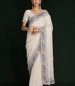 White Embroidered Georgette Saree With Blouse