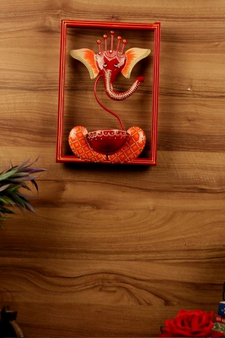 Trinity Craft Iron Handpainted Red Ganesh T-Light In Frame Wall Art | Table Decor | Wall Decor | Table showpiece