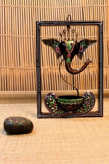 Trinity Craft Iron Handpainted Black Ganesh T-Light In Frame Wall Art | Table Decor | Wall Decor | Table showpiece
