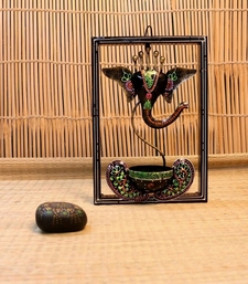 Trinity Craft Iron Handpainted Black Ganesh T-Light In Frame Wall Art | Table Decor | Wall Decor | Table showpiece