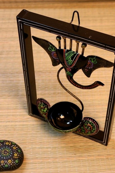 Trinity Craft Iron Handpainted Black Ganesh T-Light In Frame Wall Art | Table Decor | Wall Decor | Table showpiece