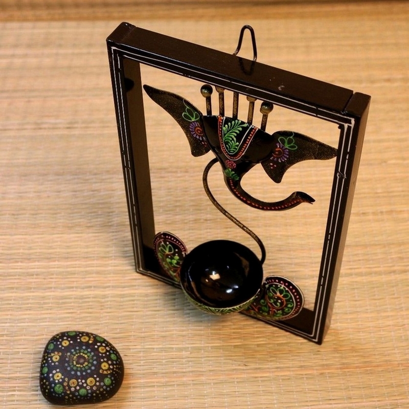 Trinity Craft Iron Handpainted Black Ganesh T-Light In Frame Wall Art | Table Decor | Wall Decor | Table showpiece