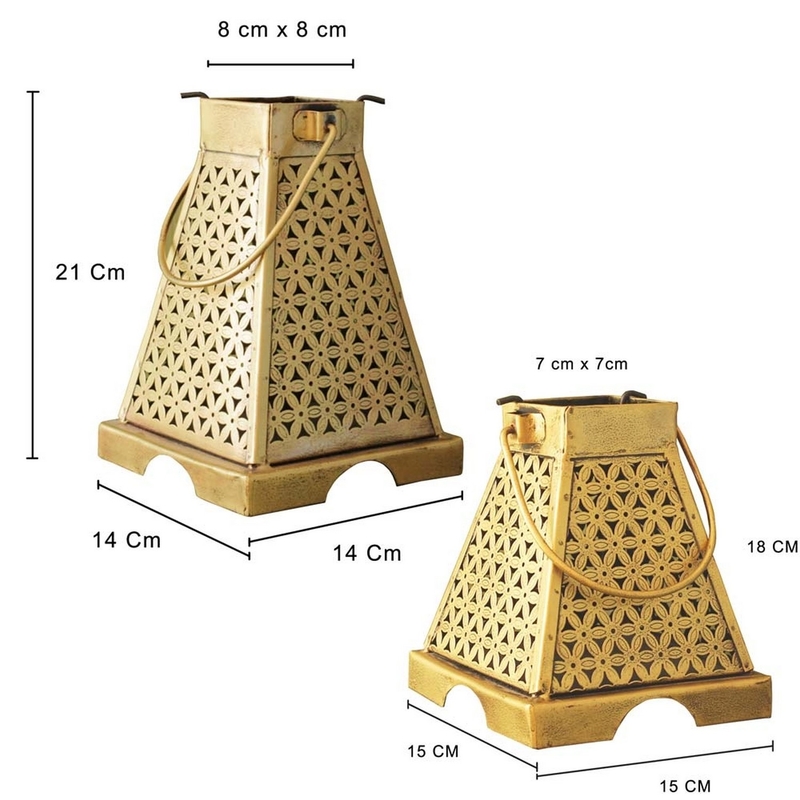 Trinity Craft Iron Antique Painted Minnar Tea Light Lantern Set Of 2 | Table Decor | Wall Decor | Table Home Showpiece