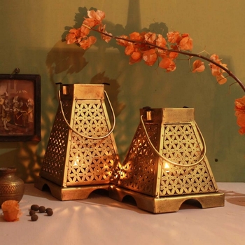 Trinity Craft Iron Antique Painted Minnar Tea Light Lantern Set Of 2 | Table Decor | Wall Decor | Table Home Showpiece 3