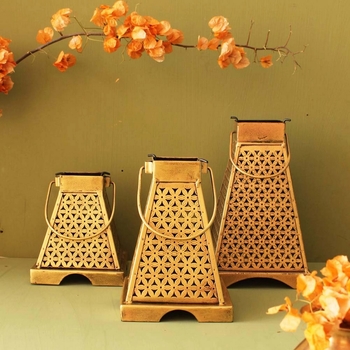 Trinity Craft Iron Antique Painted Minnar Tea Light Lantern Set Of 3 | Table Decor | Wall Decor | Table showpiece 1