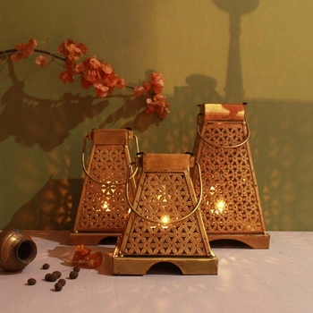 Trinity Craft Iron Antique Painted Minnar Tea Light Lantern Set Of 3 | Table Decor | Wall Decor | Table showpiece 2