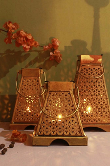 Trinity Craft Iron Antique Painted Minnar Tea Light Lantern Set Of 3 | Table Decor | Wall Decor | Table showpiece