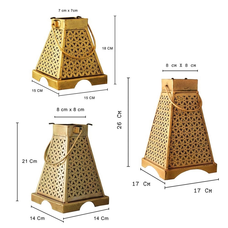 Trinity Craft Iron Antique Painted Minnar Tea Light Lantern Set Of 3 | Table Decor | Wall Decor | Table showpiece