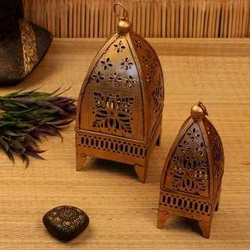 Trinity Craft Iron Painted Minnar Lantern Tea Light Lantern Set Of 2 | Table Decor | Wall Decor | Table showpiece 2