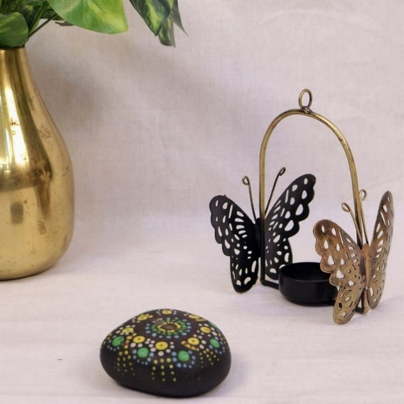 Trinity Craft Iron Antique 2 Butterfly T-Light Holder | Table Decor | Wall Decor | Table showpiece | Home Showpiece