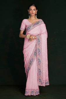 Pink Embroidered Georgette Saree With Blouse