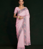Pink Embroidered Georgette Saree With Blouse