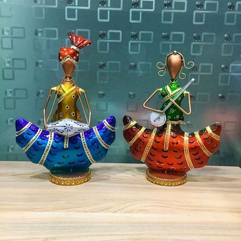 Trinity Craft Iron Multicolour Couple Musician T-Light Holder | Table Decor | Wall Decor |Table showpiece Home Showpiece 1