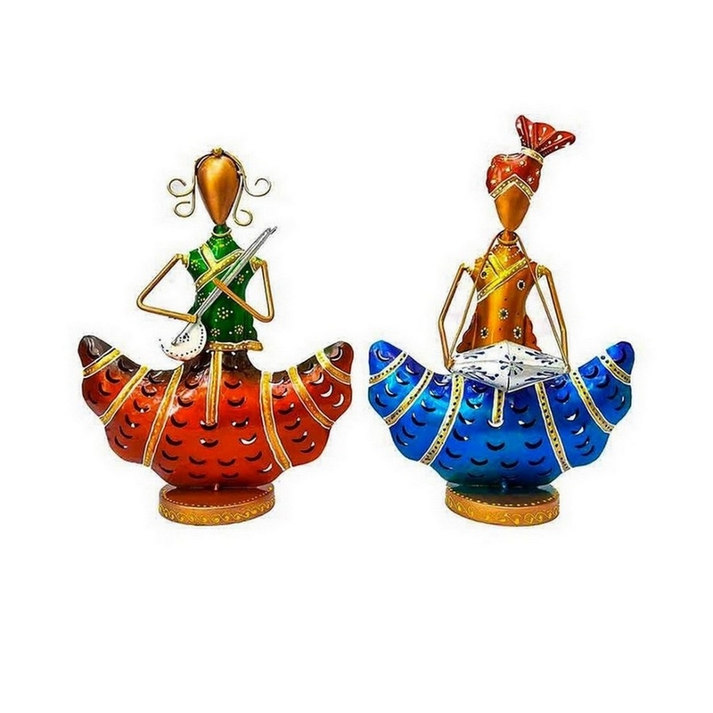 Trinity Craft Iron Multicolour Couple Musician T-Light Holder | Table Decor | Wall Decor |Table showpiece Home Showpiece