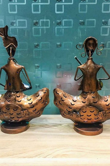 Trinity Craft Iron Multicolour Couple Musician T-Light Holder | Table Decor | Wall Decor |Table showpiece Home Showpiece