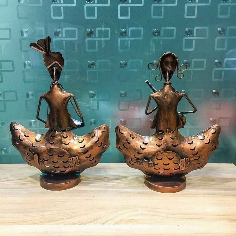 Trinity Craft Iron Multicolour Couple Musician T-Light Holder | Table Decor | Wall Decor |Table showpiece Home Showpiece
