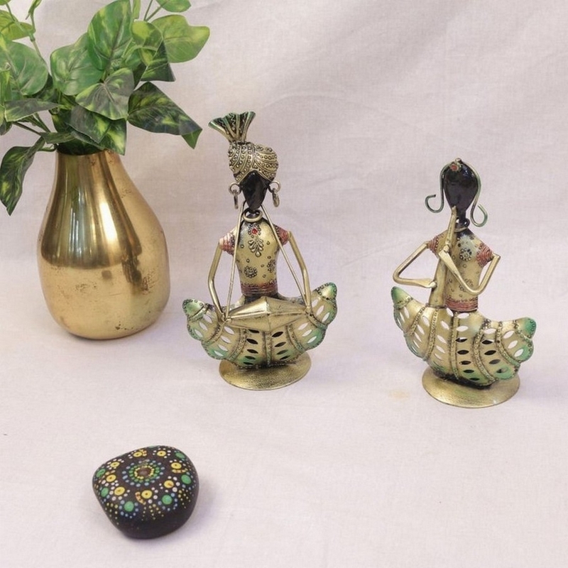 Trinity Craft Iron Multicolour Couple Musician T-Light Holder | Table Decor | Wall Decor |Table showpiece Home Showpiece