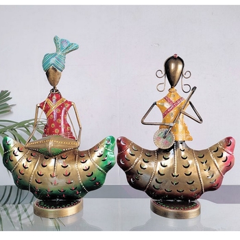 Trinity Craft Iron Multicolour Couple Musician T-Light Holder | Table Decor | Wall Decor |Table showpiece Home Showpiece 1