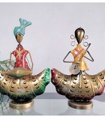 Trinity Craft Iron Multicolour Couple Musician T-Light Holder | Table Decor | Wall Decor |Table showpiece Home Showpiece