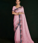 Pink Embroidered Georgette Saree With Blouse