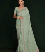 Green Embroidered Georgette Saree With Blouse