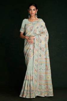 Green Embroidered Georgette Saree With Blouse