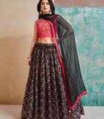 Black thread embroidery crepe stitched lehenga