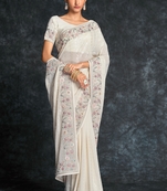 White embroidered georgette saree with blouse