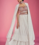 White embroidered art silk stitched lehenga