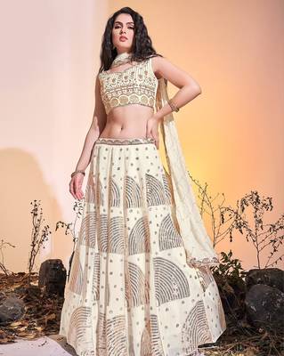 Green embroidered georgette stitched lehenga 1