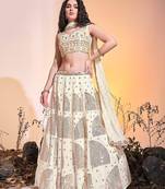 Green embroidered georgette stitched lehenga
