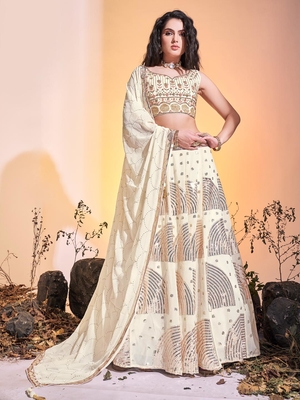 Green embroidered georgette stitched lehenga 2