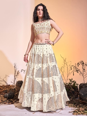 Green embroidered georgette stitched lehenga 4