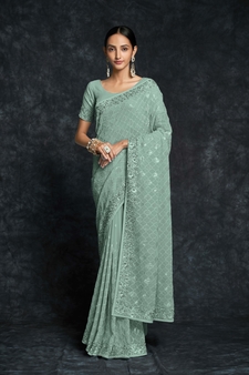 Green Embroidered Georgette Saree With Blouse