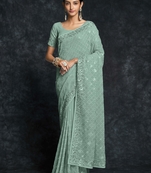 Green Embroidered Georgette Saree With Blouse
