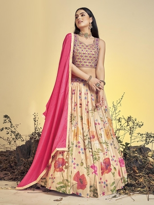 Peach embroidered crepe stitched lehenga 1