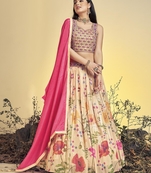 Peach embroidered crepe stitched lehenga